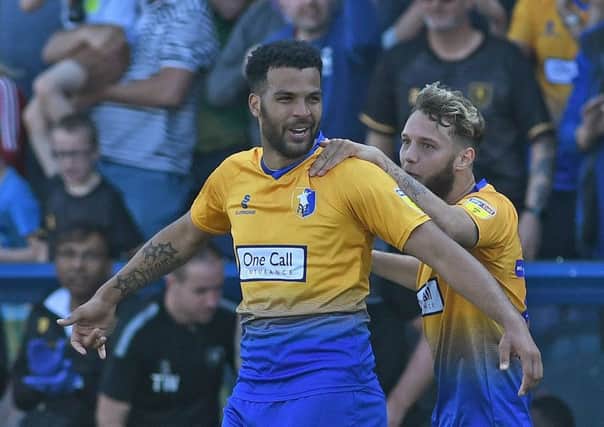 Picture Andrew Roe/AHPIX LTD, Football, EFL Sky Bet League Two, Mansfield Town v Morecambe, One Call Stadium, 19/04/2019, K.O 3pm

Mansfield's Jacob Mellis celebrates his goal with Jorge Grant

Andrew Roe>>>>>>>07826527594
