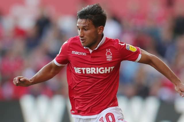 NOTTINGHAM, ENGLAND - AUGUST 25:  Joao Carvalho of Nottingham Forest during the Sky Bet Championship match between Nottingham Forest and Birmingham City at City Ground on August 25, 2018 in Nottingham, England.  (Photo by Alex Morton/Getty Images)