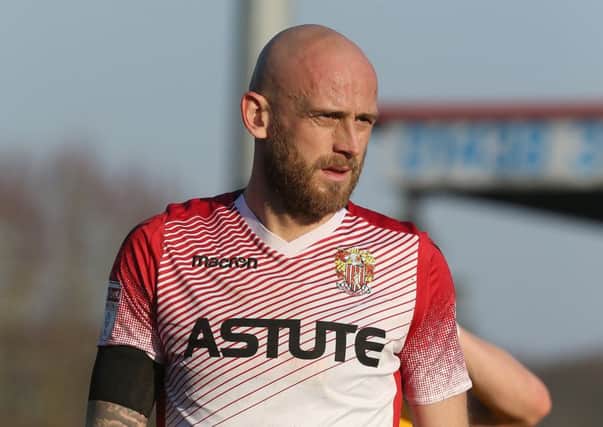 STEVENAGE, ENGLAND - FEBRUARY 23: Scott Cuthbert of Stevenage in action during the Sky Bet League Two match between Stevenage and Northampton Town at The Lamex Stadium on February 23, 2019 in Stevenage, United Kingdom. (Photo by Pete Norton/Getty Images)