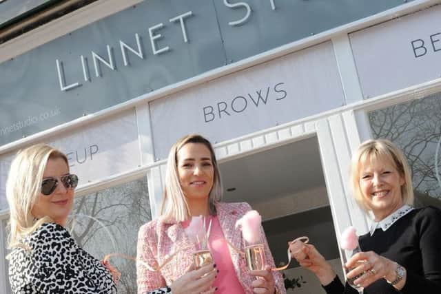Sarah Harvey, centre, owner of Linnet Studio on Mansfield Road, Blidworth, is joined by her mum, Julie Harvey, right and sister-in-law Laura Harvey at the official opening on Saturday.