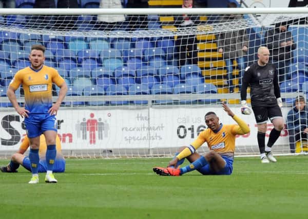 Mansfield Town v Stevenage.
Despair in the Stags ranks as Stevenage go ahead late in the second half.