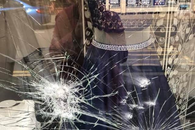 The window was smashed in multiple places.