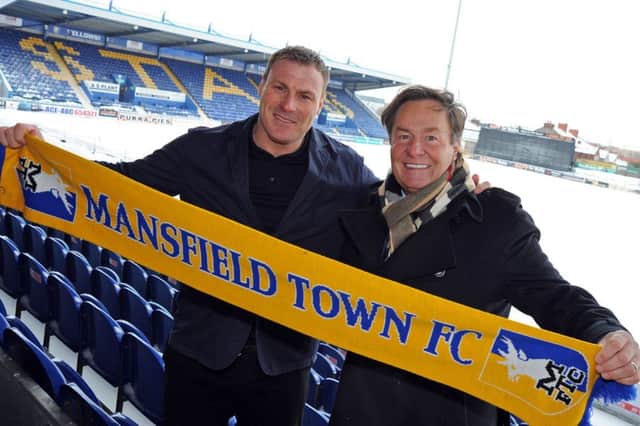 Mansfield Town owner, John Radford, with manager David Flitcroft.