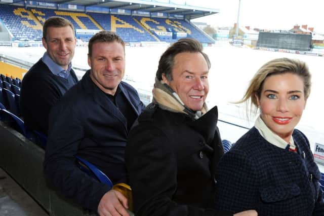Mansfield Town owner, John Radford, with manager David Flitcroft, chief executive Carolyn Radford and assistant manager Ben Futcher.