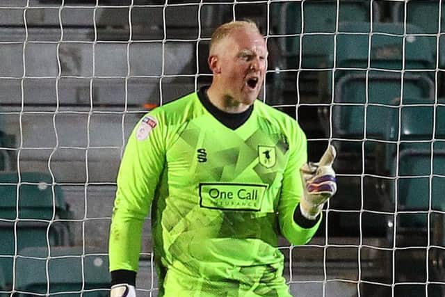 Picture by Gareth Williams/AHPIX.com; Football; Sky Bet League Two Play-Off Semi-Final; Newport County v Mansfield Town; 9/5/2019; KO 19.45; Rodney Parade; copyright picture; Howard Roe/AHPIX.com; Mansfield keeper Conrad Logan carries on his protest after Newport scored