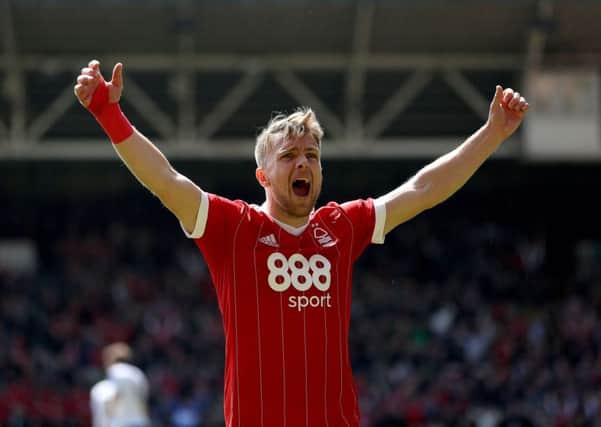NOTTINGHAM, ENGLAND - MAY 07: Jamie Ward of Nottingham Forest celebrates  during the Sky Bet Championship match between Nottingham Forest and Ipswich Town at City Ground on May 7, 2017 in Nottingham, England. (Photo by Kate McShane/Getty Images)