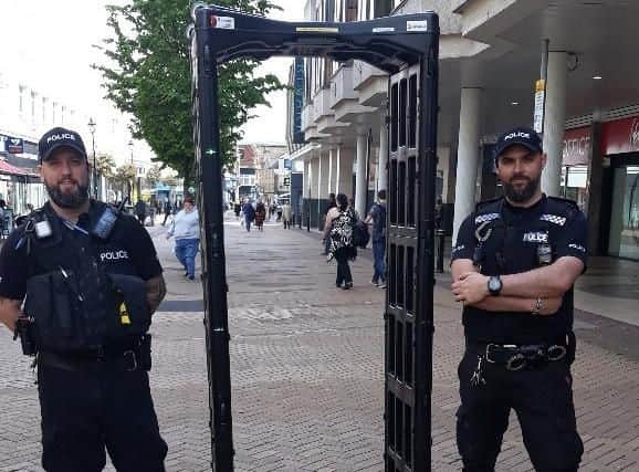 Police in Mansfield yesterday.
