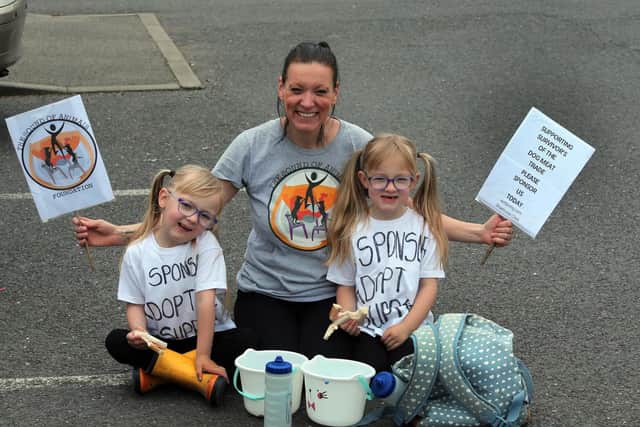 Shae-Louise Clarke, aged 40, and her five year old twins Pennie-louise and Ellie-Marie