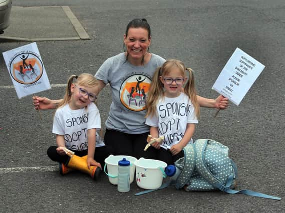 Shae-Louise Clarke, aged 40, and her five year old twins Pennie-louise and Ellie-Marie