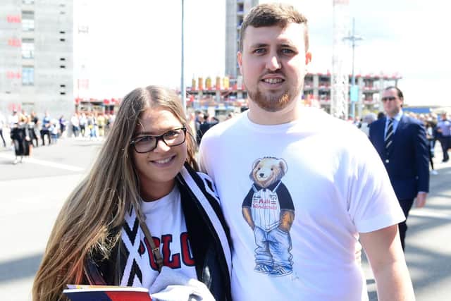 Derby County fans light up Wembley Way.
