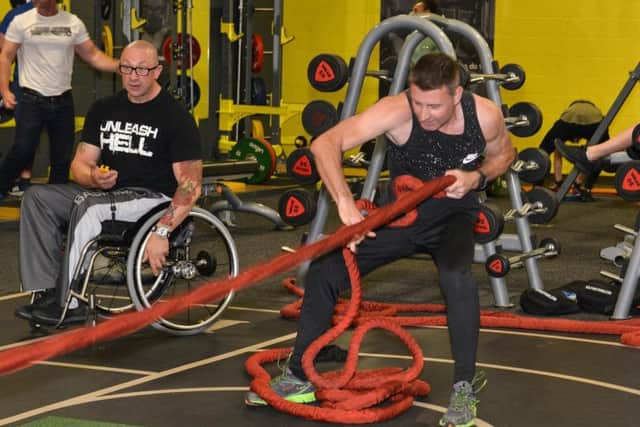 Ian Tuck taking on the Sled pull and push challenge