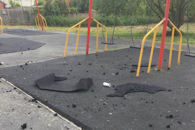 Bits of the floor were seen scattered across the playground. Picture by Alison Whatmore.