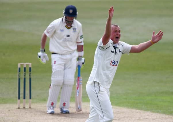 Luke Fletcher took a wicket on a tough day in the field for  Nottinghamshire. (Photo by Clive Mason/Getty Images)