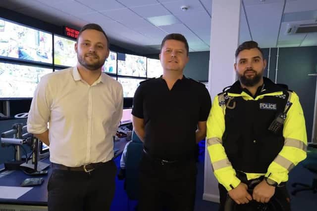 Mansfield MP Ben Bradley pictured with Mansfield police inspector Nick Butler.