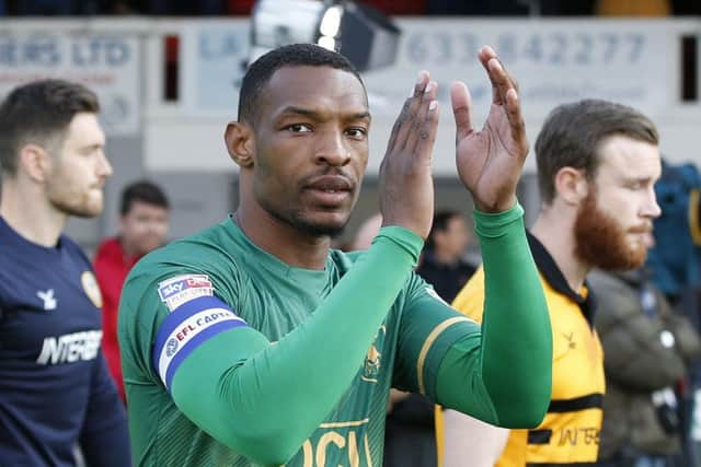 Picture by Gareth Williams/AHPIX.com; Football; Sky Bet League Two Play-Off Semi-Final; Newport County v Mansfield Town; 9/5/2019; KO 19.45; Rodney Parade; copyright picture; Howard Roe/AHPIX.com; Mansfield skipper Krystian Pearce applauds the travelling fans