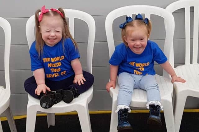 Jossie-May, left, and Gracie-Mae had a blast making the video with their dads