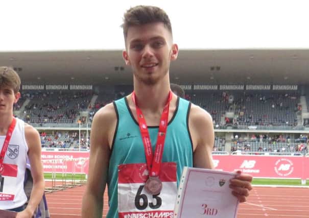Luke Duffy, of Mansfield Harriers, with his bronze medal at the English Schools Championships.