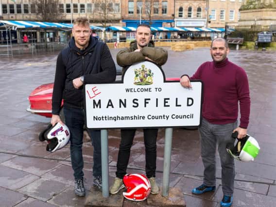 Freddie Flintoff, Paddy McGuinness and Chris Harris in Mansfield.