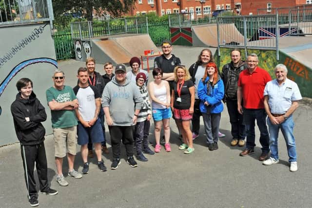 Young people who worked on a Prince's Trust project to breath new life in to Warsop's Carrs skate park, pictured at the hand-over back to Council officials  at a get-together after completion of works which was also supported by the Rotary Club.