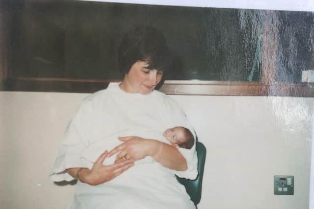 Sheena and Sarah on 14 August 1976 when Sarah was 3lb 4oz and was big enough to be held for the first time.