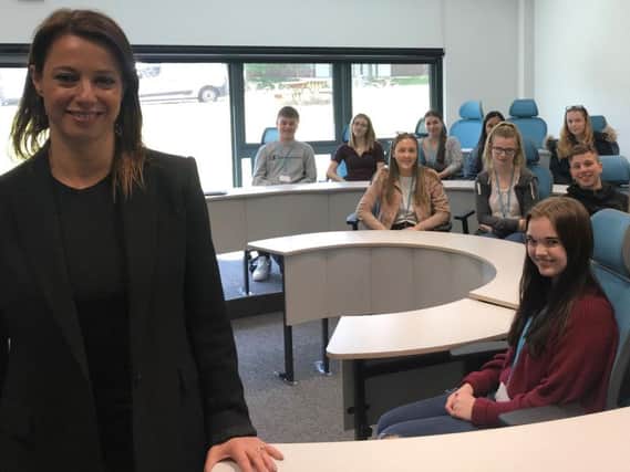 A-level politics and sociology students pictured with Ashfield MP Gloria De Piero