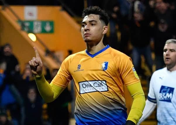 Mansfield Town's Tyler Walker celebrates scoring the Stags second goal: Picture by Steve Flynn/AHPIX.com, Football: Skybet League Two  match Mansfield Town -V- Tranmere Rovers at One Call Stadium, Mansfield, Nottinghamshire, England on copyright picture Howard Roe 07973 739229