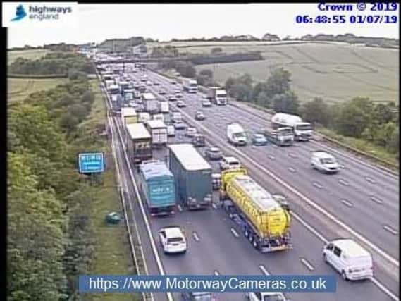 Scene at Junction 31 of the M1 this morning.