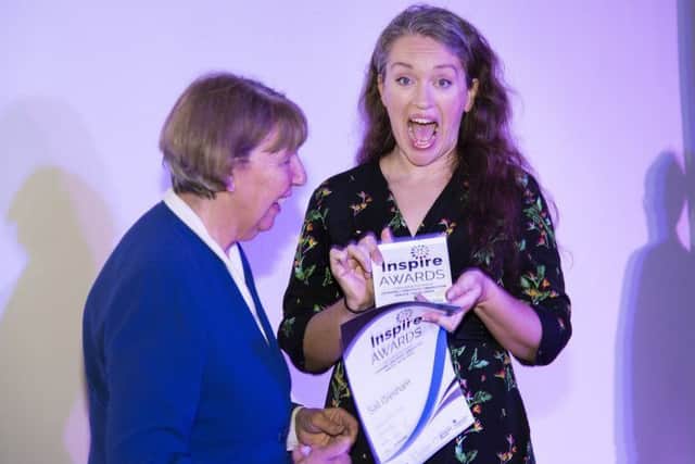 A look of surprised horror on the face of Sali Gresham as she receives her tutor of the year award from Coun Kay Cutts.