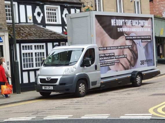 The campaign van outside Ben Bradley's office, on Church Street.