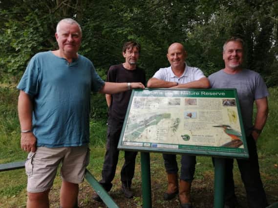 Councillor Philip Shields, Steve Horne of the Warsop Footpaths and Countryside Group, Andy Chambers, MDC parks development officers, and Andy Hollis of the Ecological Environmental and Social Regeneration group.