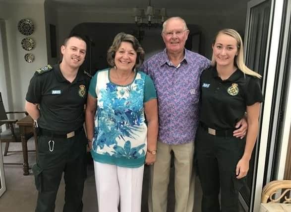 Emergency Care Assistant, Callum Lamb, Julie Howiss, John Howiss, and Paramedic, Claire Snowden.