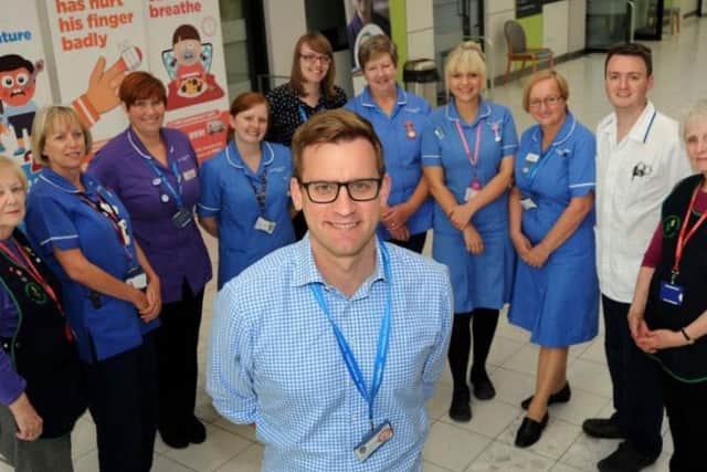 Richard Mitchell the Chief Executive of Sherwood Forest Hospitals NHS Trust with staff at Kings Mill Hospital.