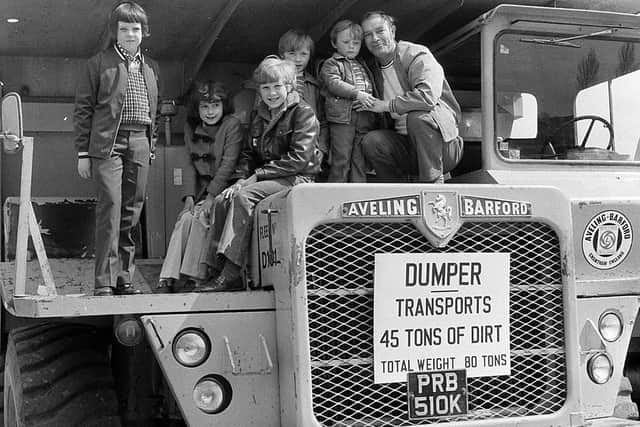 Miners and their children on site in 1973.