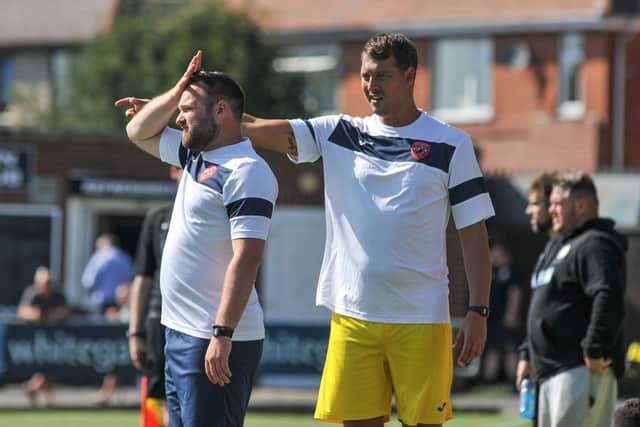 Heanor Town FC  v AFC Mansfield, pictured is AFC Mansfield manager Matt Chatfield and assistant John Stancliffe