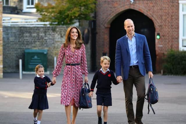 The four year old arrived at the school gates of Thomas's Battersea in west London this morning