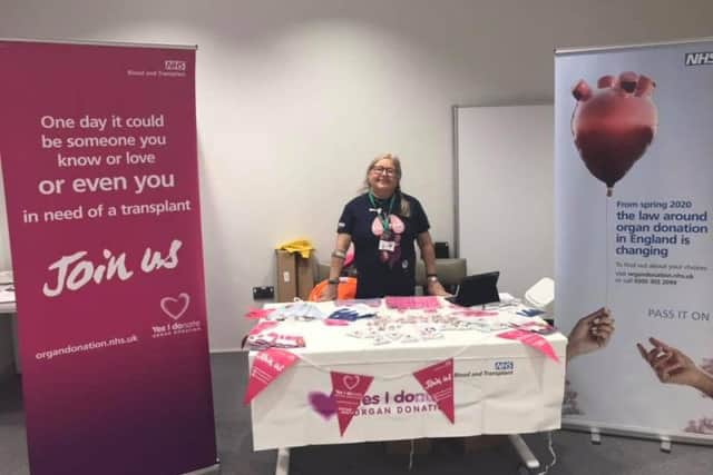 Coun Barlow at her stand in the Civic Centre.