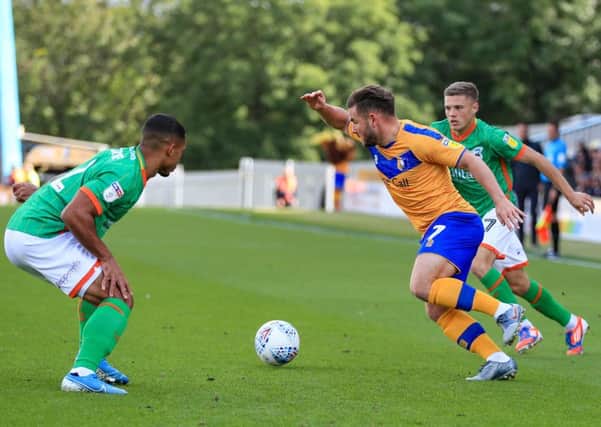 Picture John Hobson/AHPIX LTD, Sky Bet League Two, Mansfield Town v Scunthorpe United, One Call Stadium, Mansfield, UK, 07/09/19, K.O 3pm

Mansfields Alex McDonald challenges for the ball

Howard Roe>07973739229