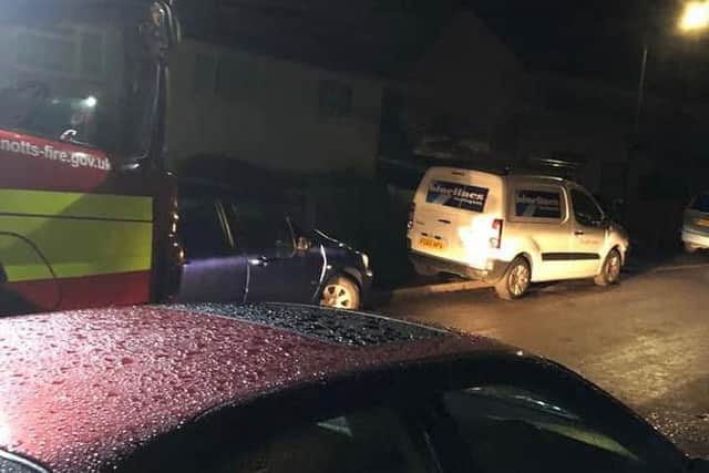 The fire engine trapped.