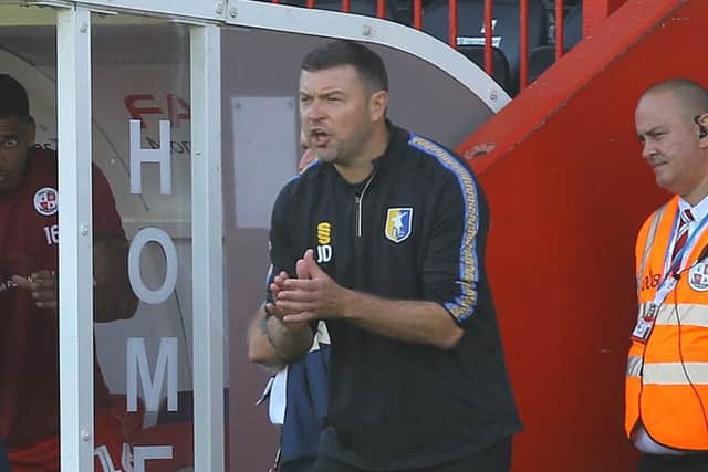 Picture Gareth Williams/AHPIX LTD, Football, Sky Bet League Two, Crawley Town v Mansfield Town, Checkatrade.com Stadium, Crawley, UK, 14/09/19, K.O 3pm
Howard Roe>07973739229
Mansfield boss John Dempster encourages his side