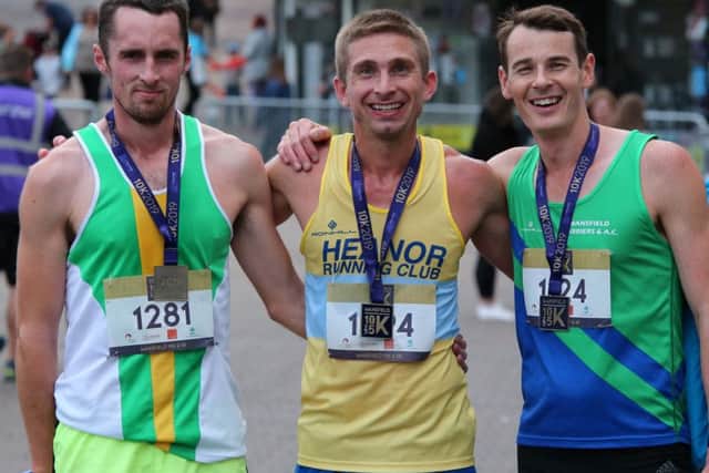 The first three home in the 10K, Kristian Watson (centre), Paul Wright (left) and Stuart King.