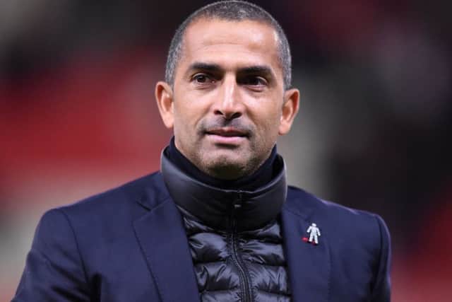 STOKE ON TRENT, ENGLAND - SEPTEMBER 27: Sabri Lamouchi manager of Nottingham Forest looks on during the Sky Bet Championship match between Stoke City and Nottingham Forest at Bet365 Stadium on September 27, 2019 in Stoke on Trent, England. (Photo by Nathan Stirk/Getty Images)