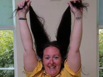 Amy's long locks before the shave