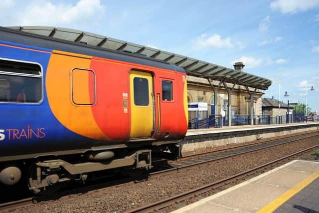 An East Midlands Trains Robin Hood Line service at Mansfield train station.