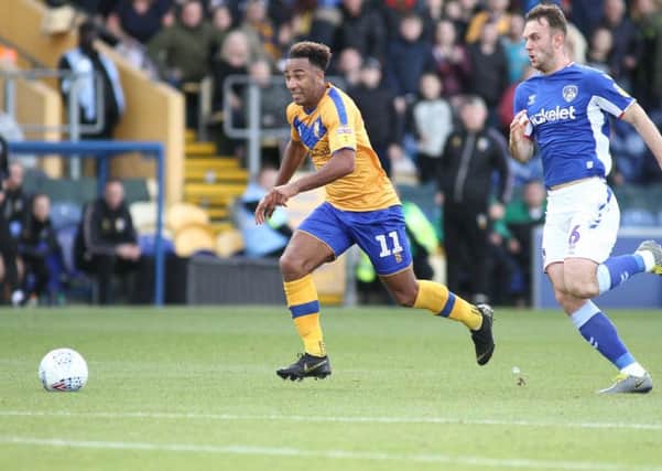Mansfield Town v Oldham Athletic, Nicky Maynard bursts through to lay on the fifth goal