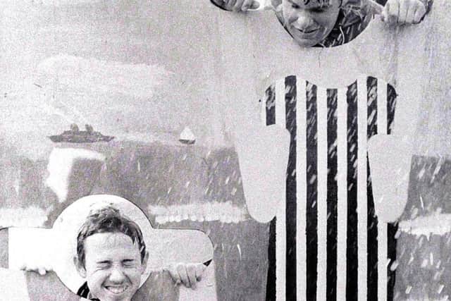 1981: This comical duo look like they are having sponges or water thrown at them at Mansfield Carnival. Did you go to this event?