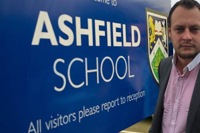 Councillor Jason Zadrozny outside Ashfield School in Kirkby, which is the worst affected school in the district.