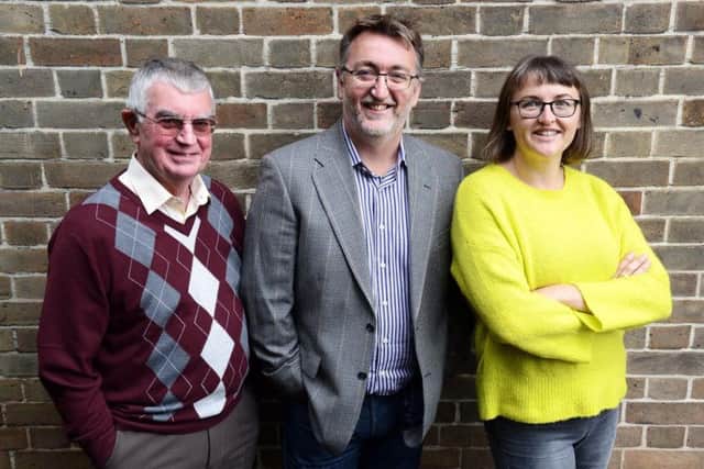 From left,  Mike Smith, Patrick Smith, and Lucy Herreras-Griffiths, the founders of new Ransom Wood taxi booking platform WhatTaxi.