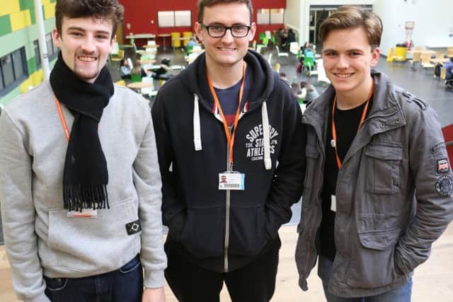 The colleges new students union site presidents, from left, Lewis Dawson, Jordan Stanford and Lewis Thacker.