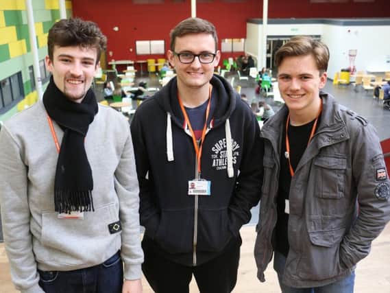 The colleges new students union site presidents, from left, Lewis Dawson, Jordan Stanford and Lewis Thacker.
