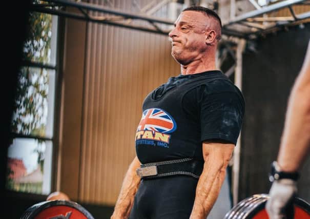 Powerlifter Craig Stone on his way to one of his world titles in Leipzig, Germany.